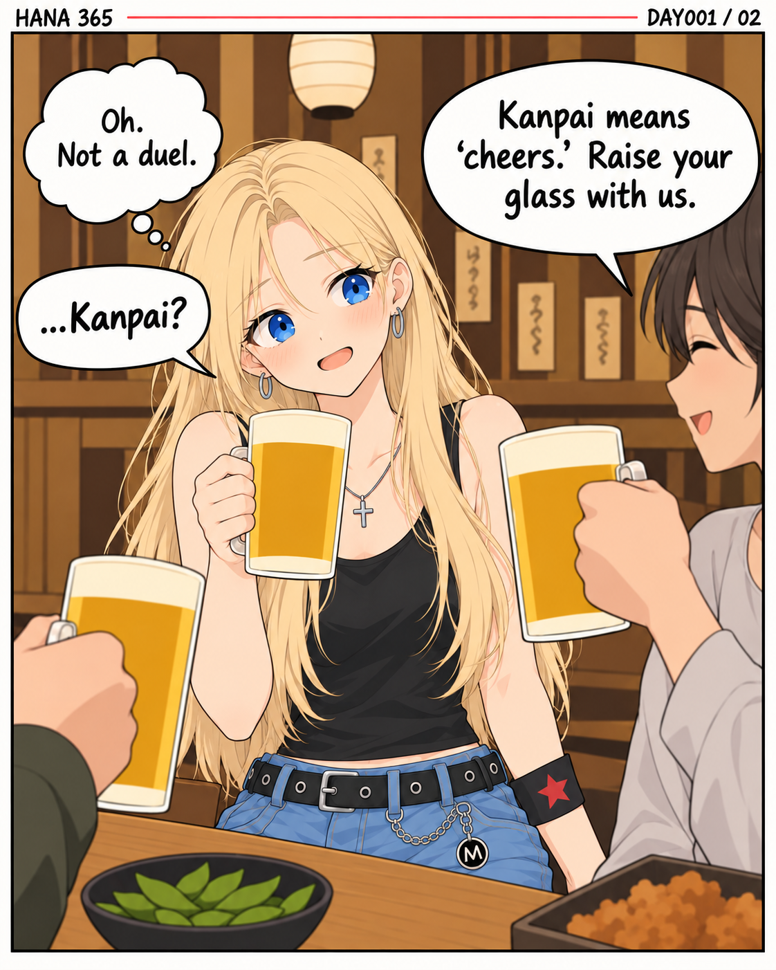 Panel 2: Hana discovers how KANPAI works